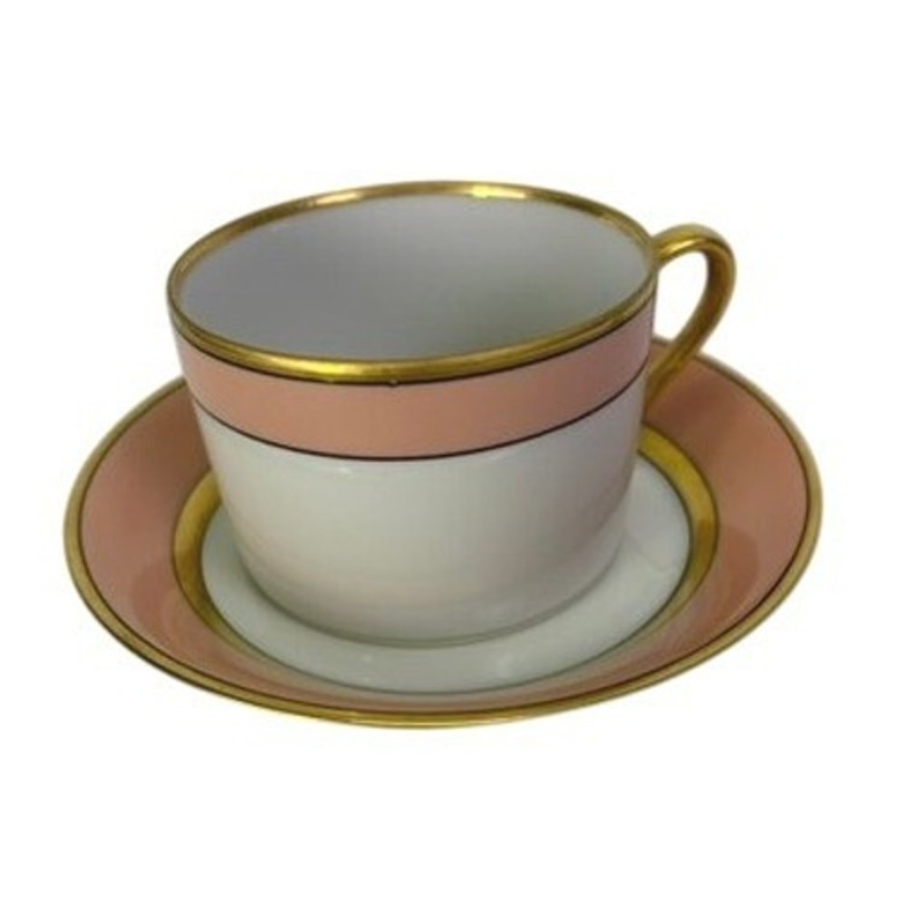 Fitz and Floyd Renaissance Cup Saucer Set Peach Gold Trim Vintage 1978 Japan